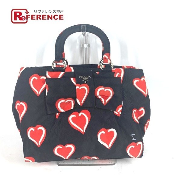Prada Handbags - Prada Logo Heart Handbag Nylon Black